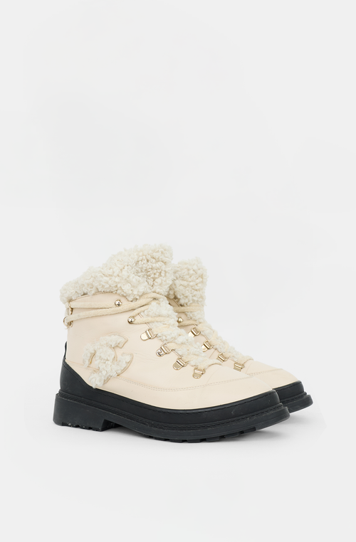 Chanel 2020 Leather & Shearling CC Boot