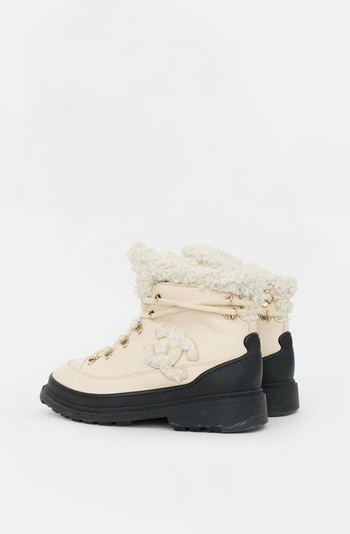 Chanel 2020 Leather & Shearling CC Boot
