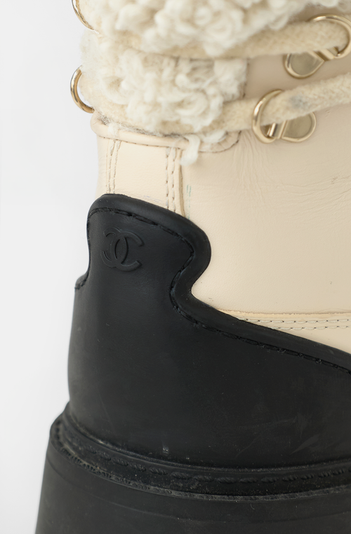 Chanel 2020 Leather & Shearling CC Boot