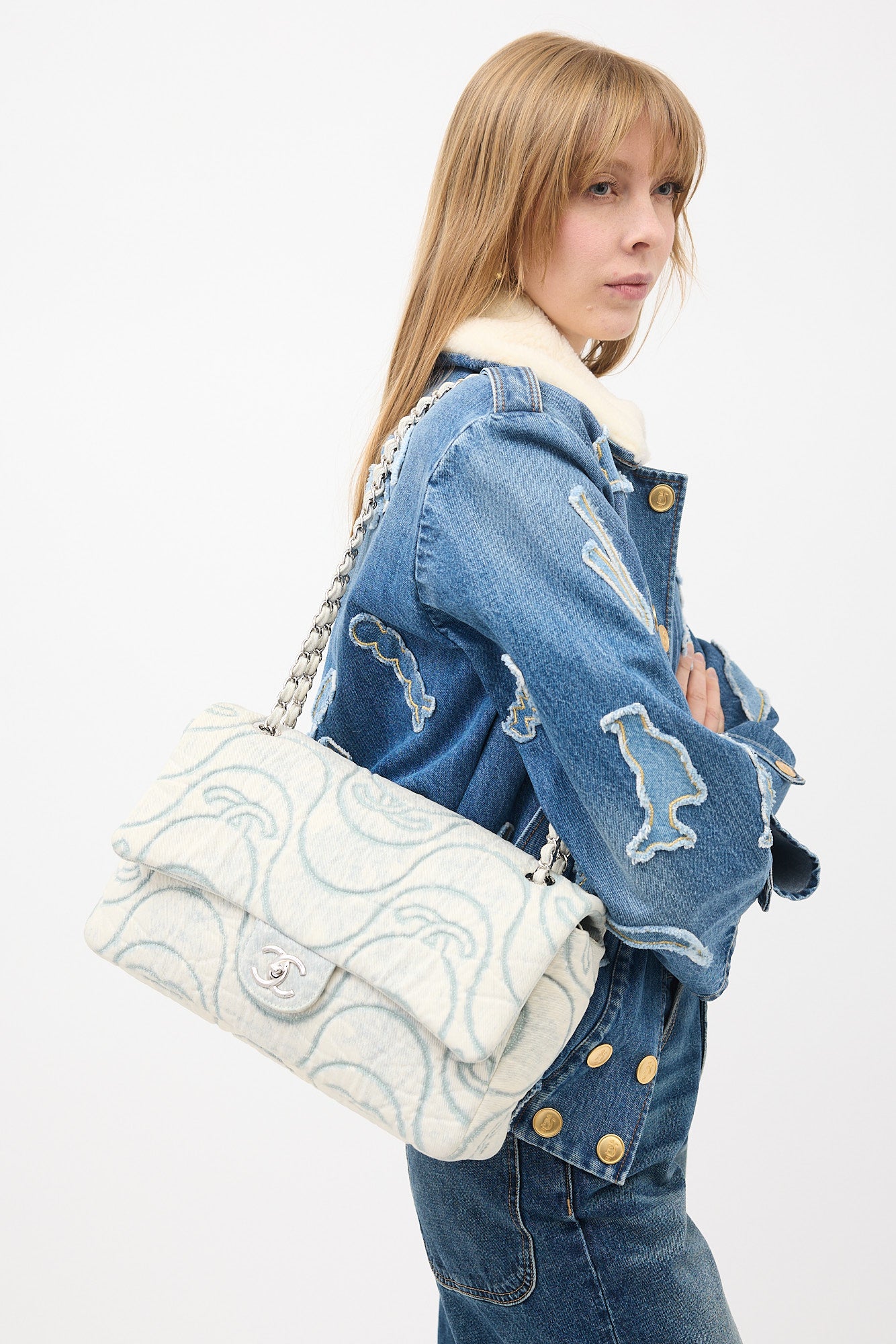 Chanel 2021 Wave Denim Jumbo Flap Bag