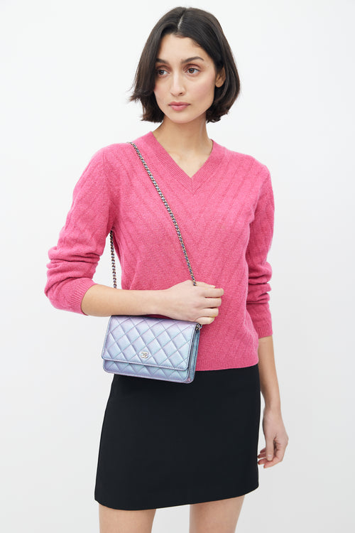 Chanel 2023 Blue & Purple Iridescent Wallet On Chain Bag