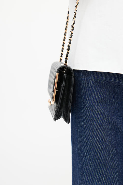 2023 Black & Rose Gold Quilted Wallet On Chain