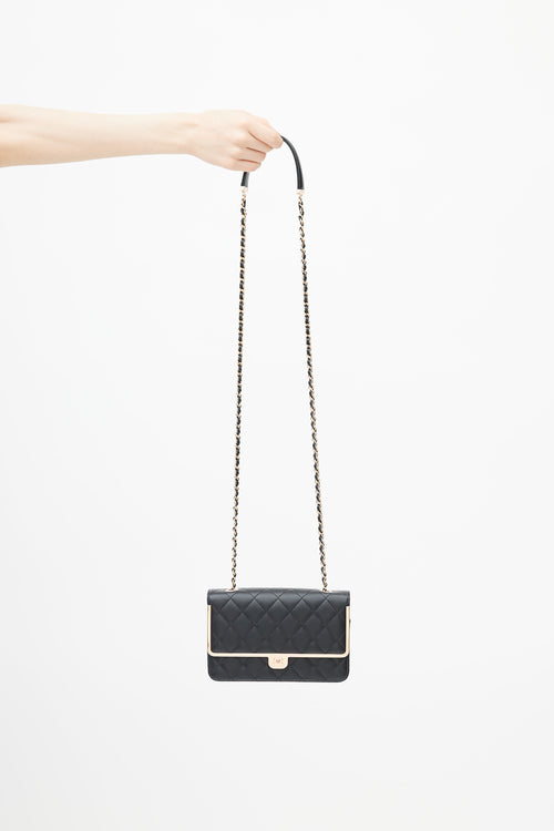 2023 Black & Rose Gold Quilted Wallet On Chain