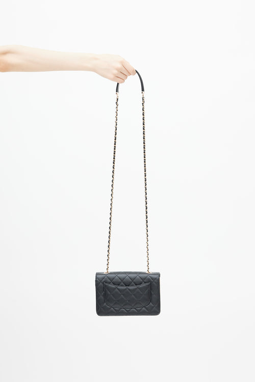 2023 Black & Rose Gold Quilted Wallet On Chain