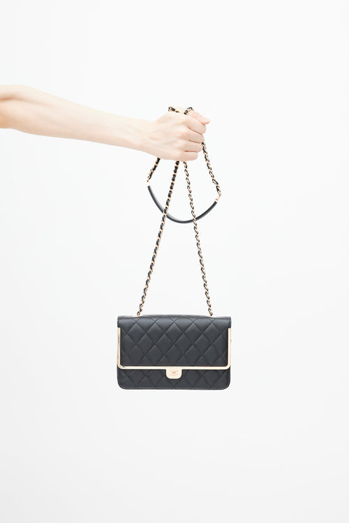 2023 Black & Rose Gold Quilted Wallet On Chain