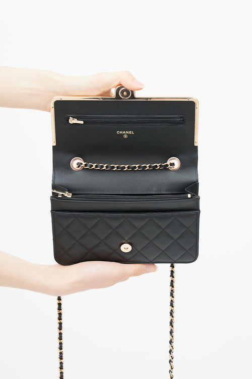 2023 Black & Rose Gold Quilted Wallet On Chain