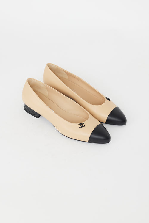 Chanel Beige & Black Toe Leather Flat