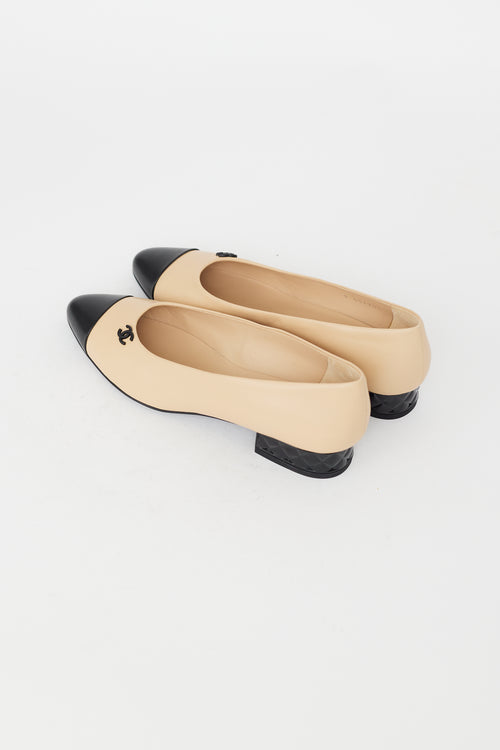 Chanel Beige & Black Toe Leather Flat