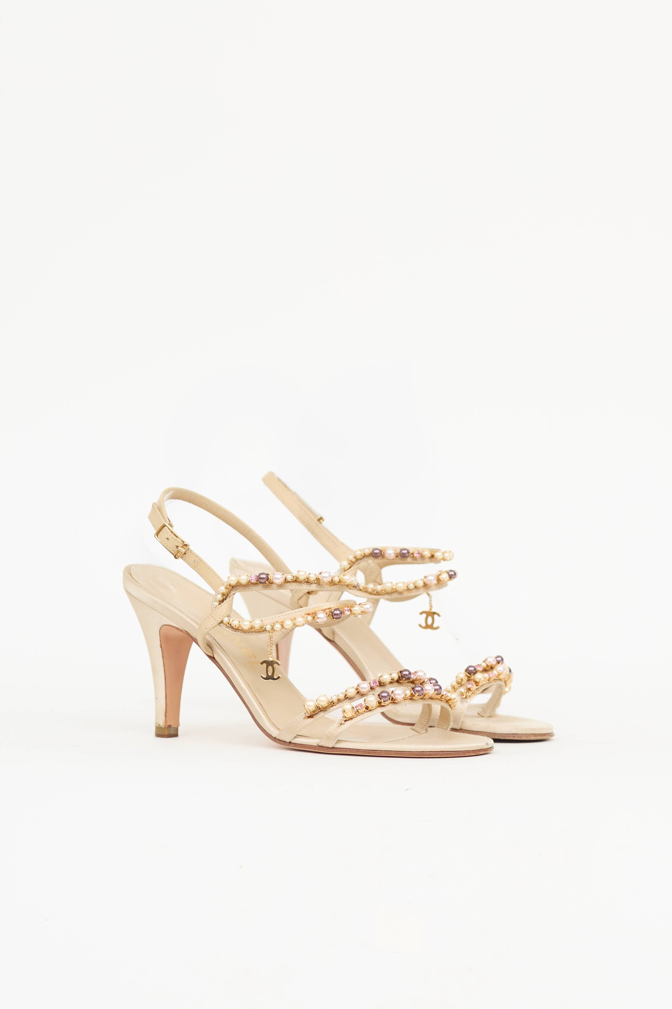 Chanel Spring 2005 Satin & Leather Pearl Sandal