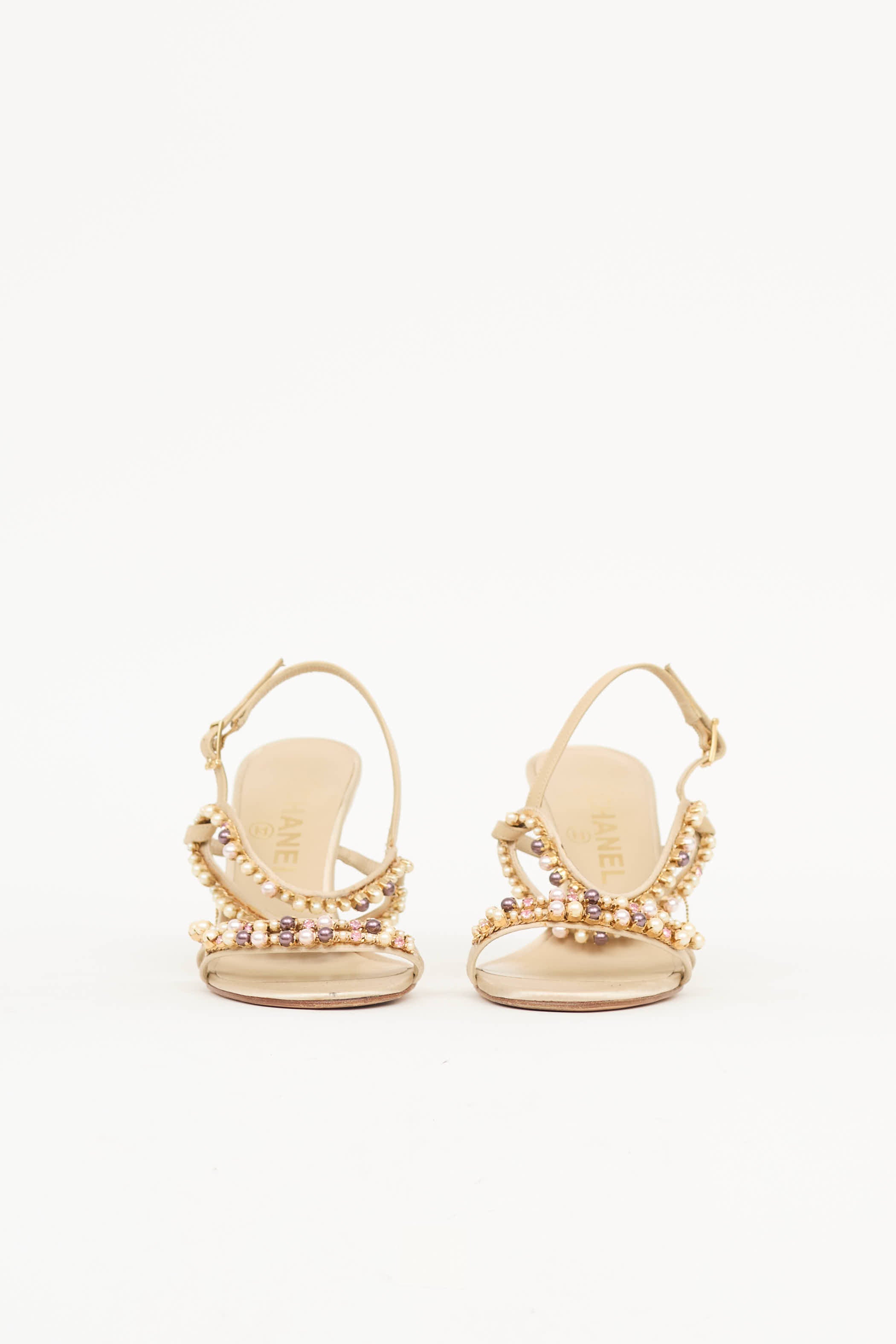 Chanel Spring 2005 Satin & Leather Pearl Sandal