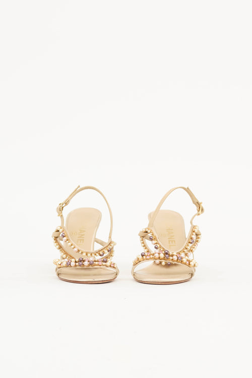 Chanel Spring 2005 Satin & Leather Pearl Sandal