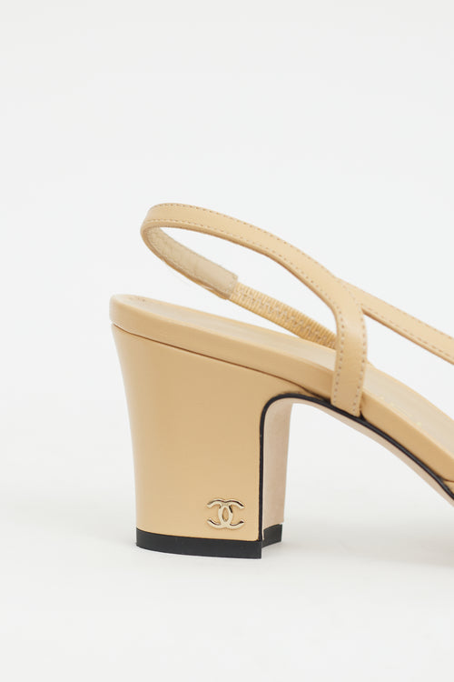 Chanel Beige & Black Leather Slingback Pump