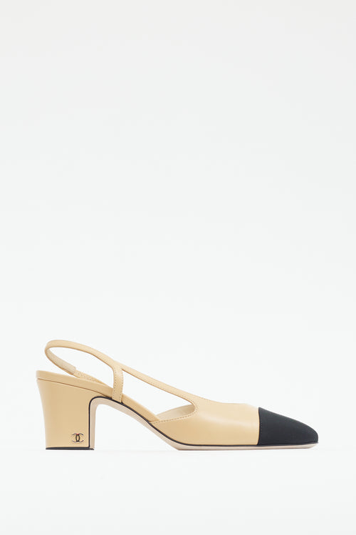 Chanel Beige & Black Leather Slingback Pump