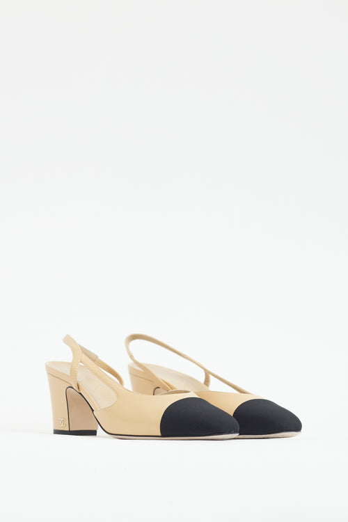 Chanel Beige & Black Leather Slingback Pump