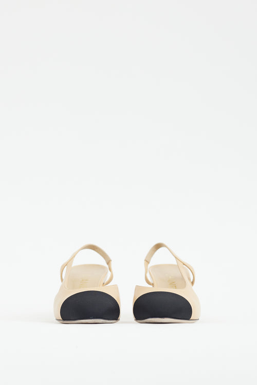 Chanel Beige & Black Leather Slingback Pump