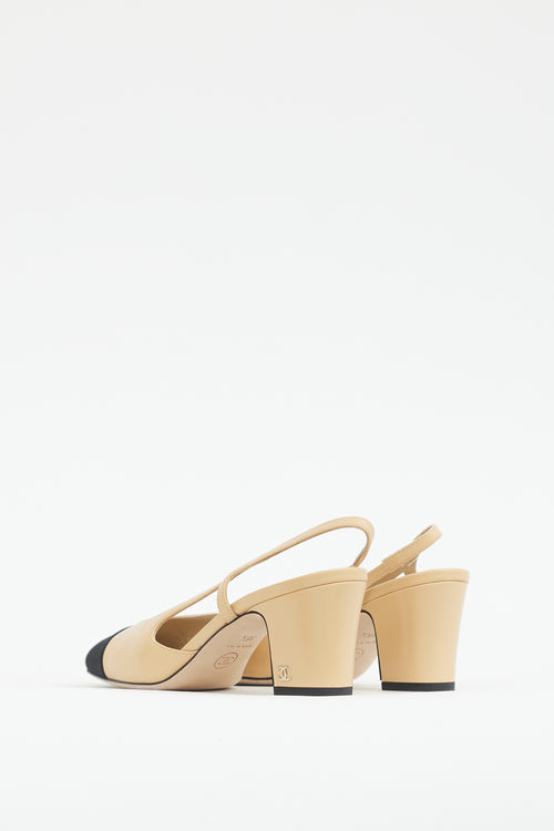 Chanel Beige & Black Leather Slingback Pump