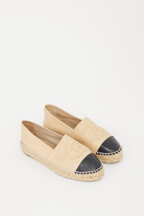 Chanel Beige & Black Leather CC Espadrille