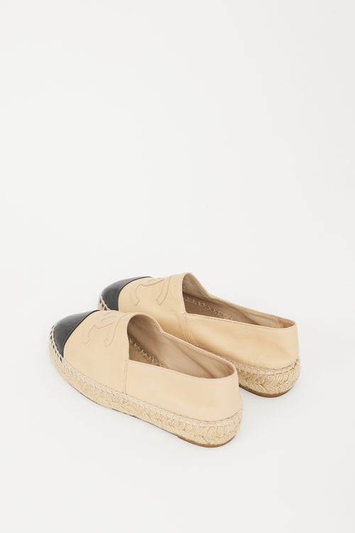 Chanel Beige & Black Leather CC Espadrille