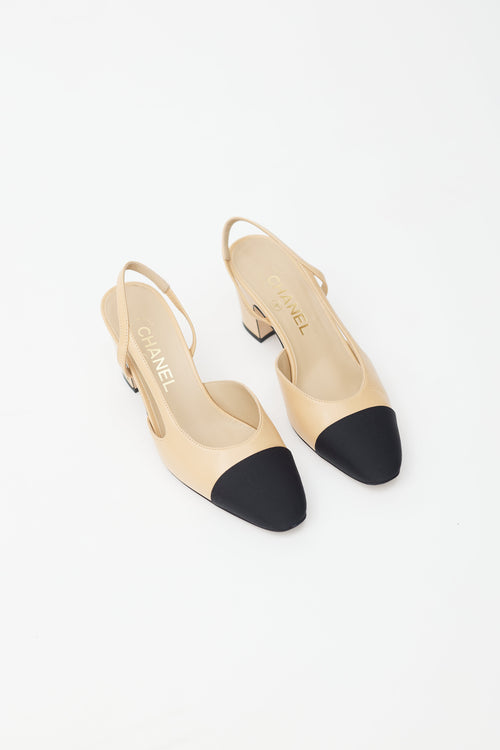 Chanel Beige & Black Leather Slingback Pump