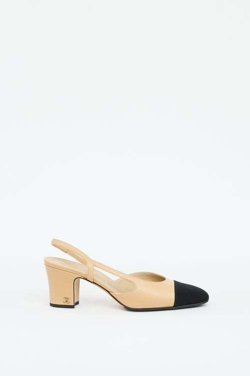 Chanel Beige & Black Leather Slingback Heel