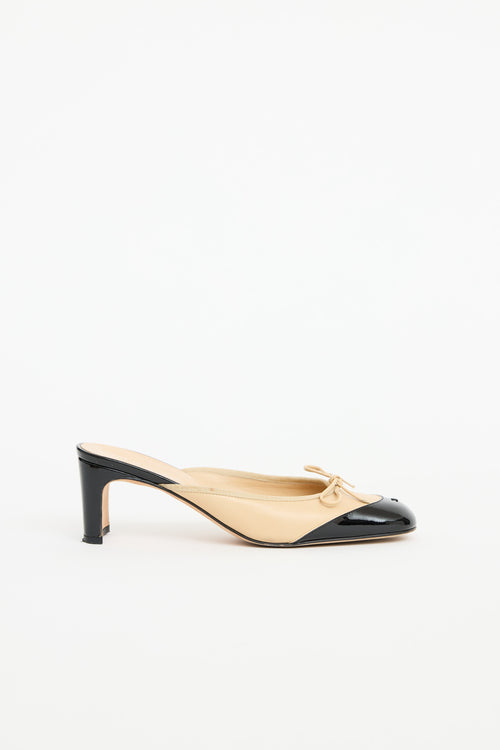 Leather Cap Toe Bow Mule