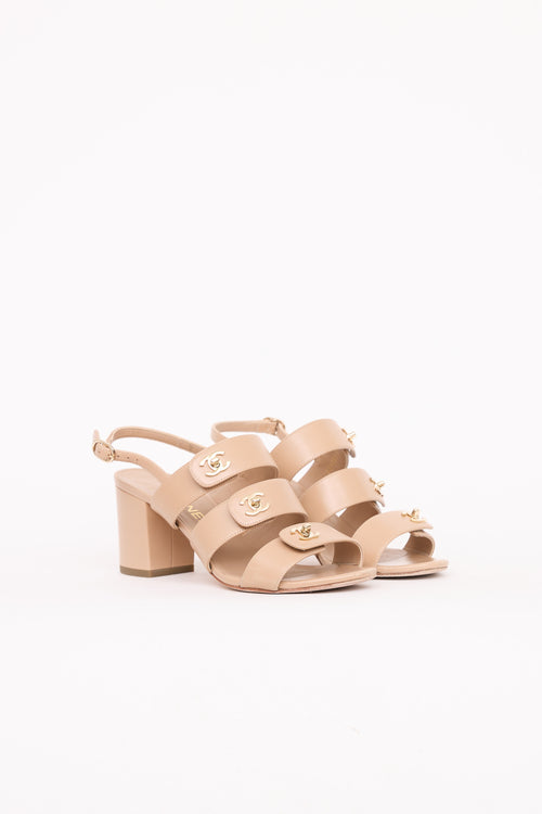 ChanelLeather CC Turnlock Strap Sandal