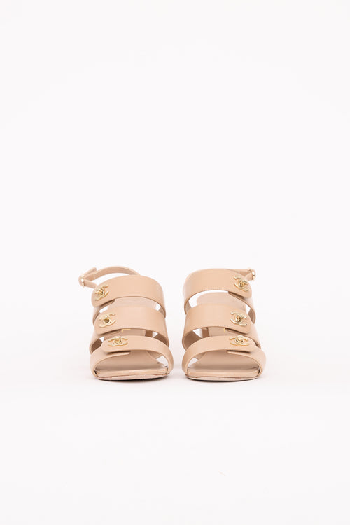 ChanelLeather CC Turnlock Strap Sandal