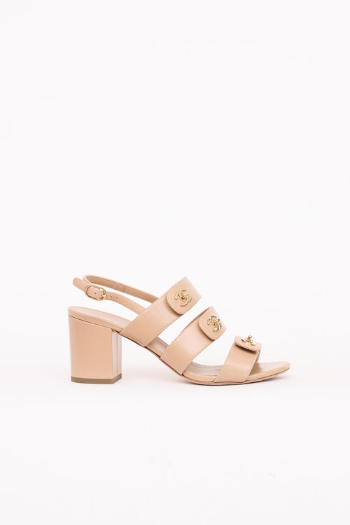 ChanelLeather CC Turnlock Strap Sandal