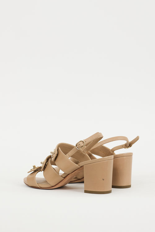 Chanel Beige & Gold Leather Strappy Sandal