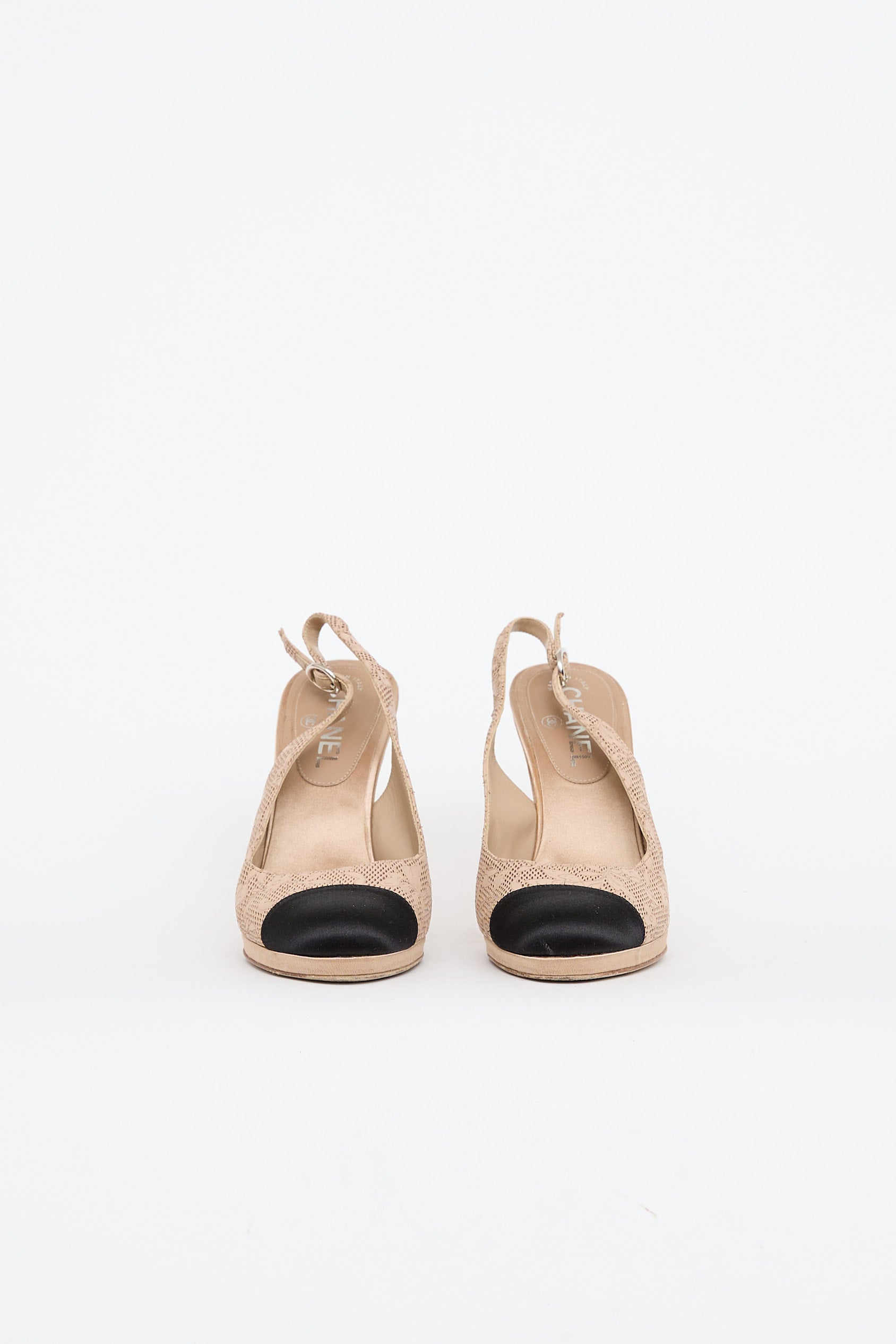 Chanel Laser Cut Leather Lace Slingback Heel
