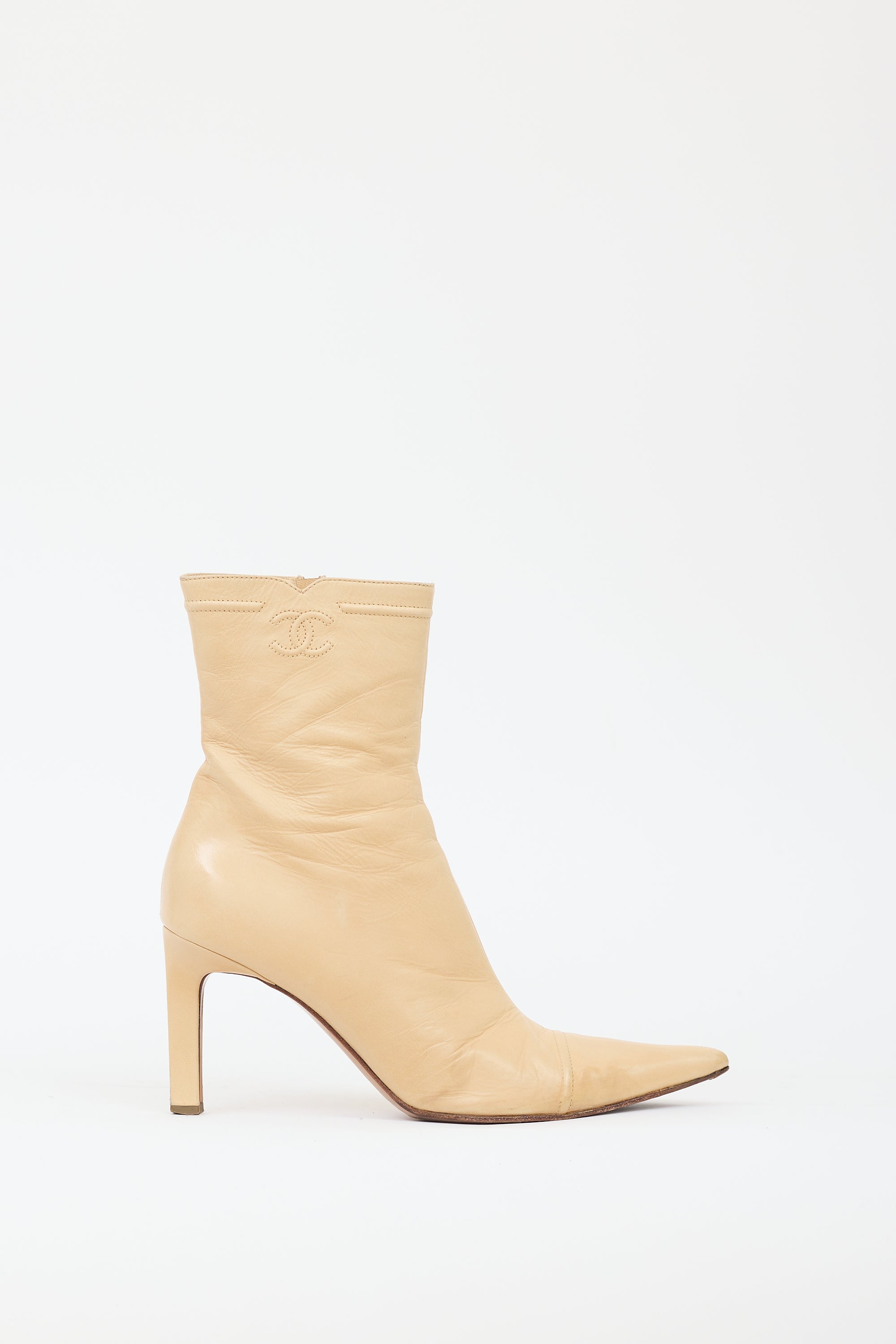 Chanel Cream Leather CC Ankle Boot