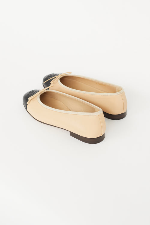 Chanel Beige & Black Bow Ballet Flat
