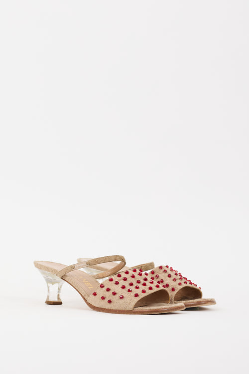 Chanel Beige & Red Suede Embellished Sandal