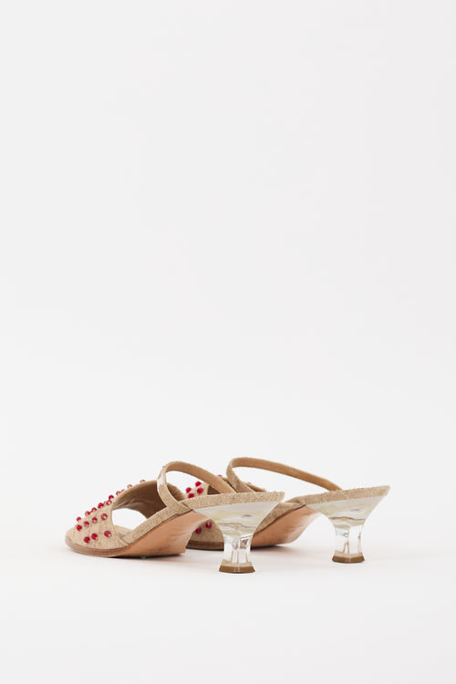 Chanel Beige & Red Suede Embellished Sandal
