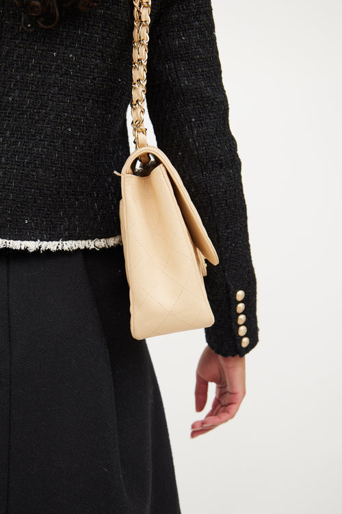 Chanel 2010 Beige Caviar Classic Single Flap Bag