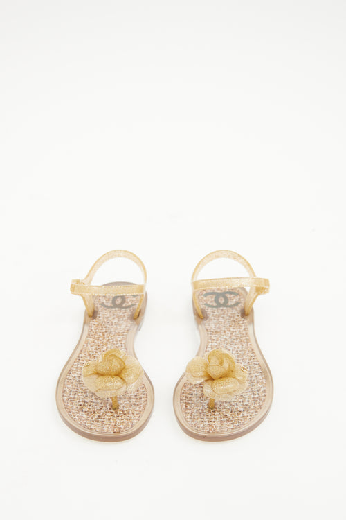Chanel Beige & Gold Camellia Jelly Sandal