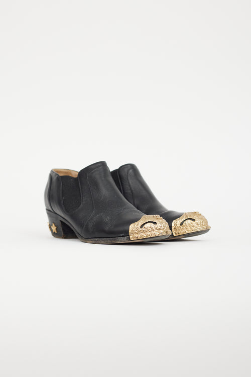Chanel Black & Gold Leather Bootie