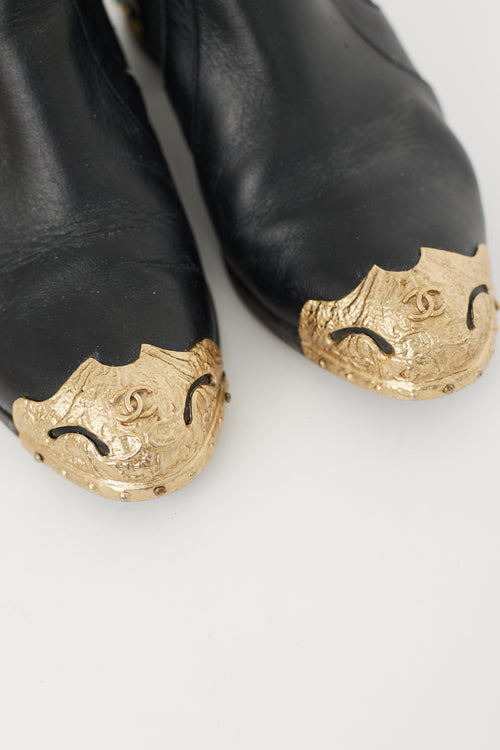Chanel Black & Gold Leather Bootie