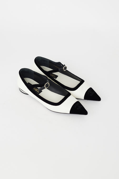 Chanel White & Black Leather Mary Jane Flat
