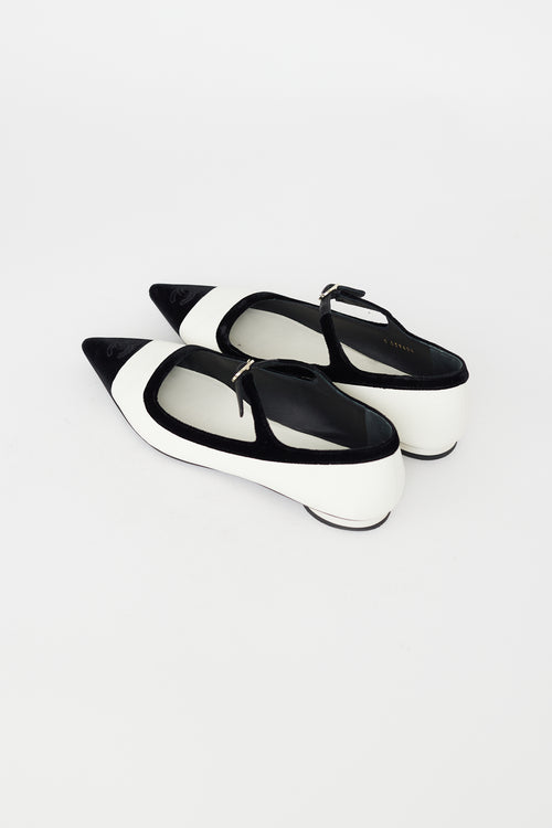 Chanel White & Black Leather Mary Jane Flat