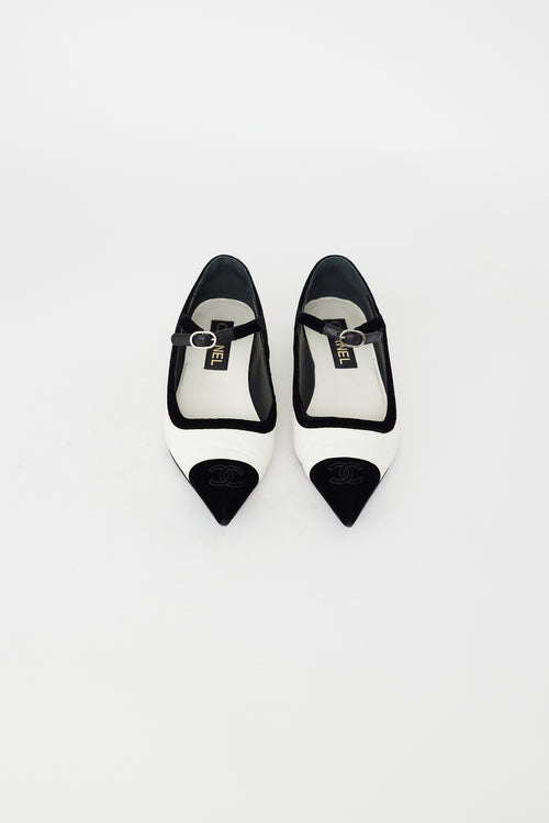 Chanel White & Black Leather Mary Jane Flat