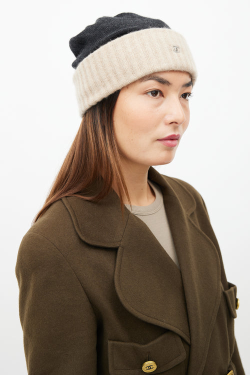 Chanel Black & Beige Cashmere Beanie