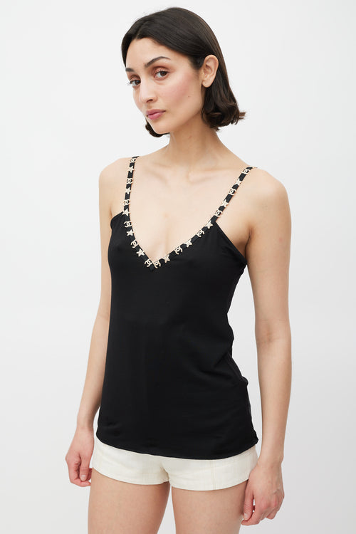 Chanel Fall 2005 Black Silk CC & Star Embroidered Tank Top
