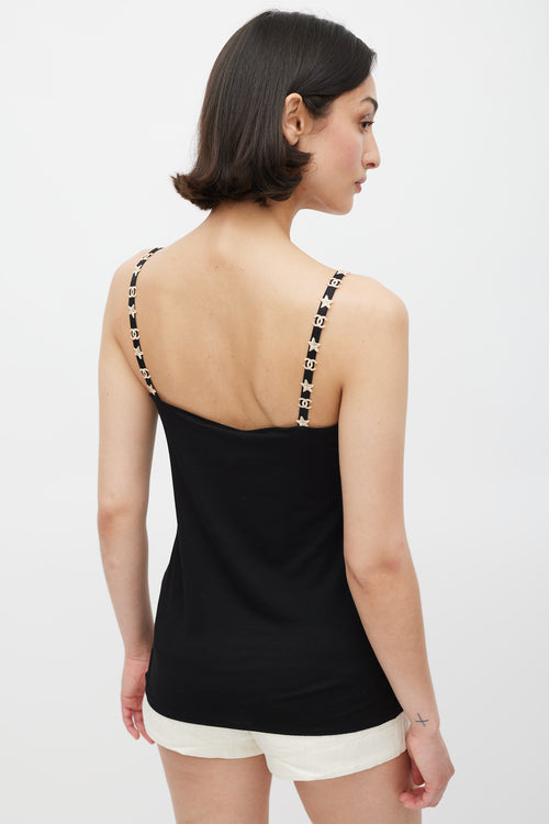 Chanel Fall 2005 Black Silk CC & Star Embroidered Tank Top