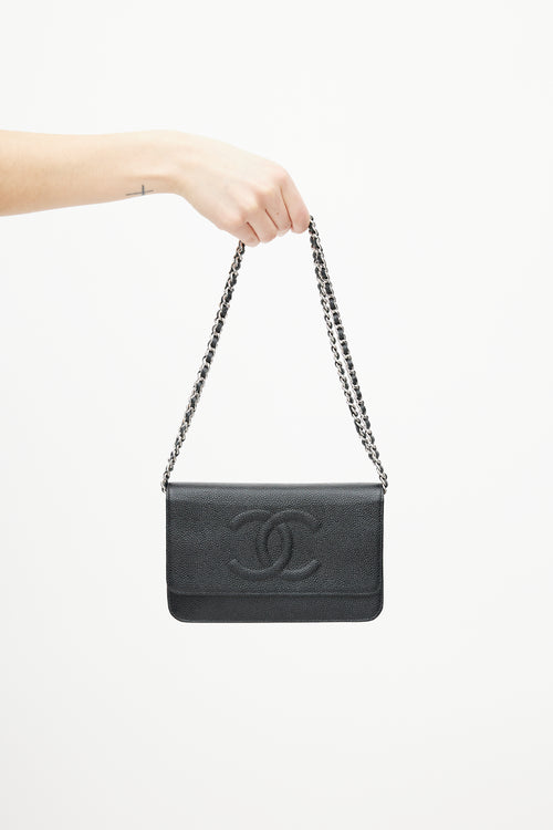 Chanel Black Caviar Timeless Leather Wallet On Chain