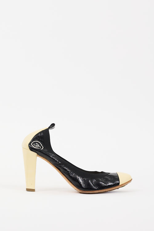 Chanel Black & Cream Patent Leather CC Pump