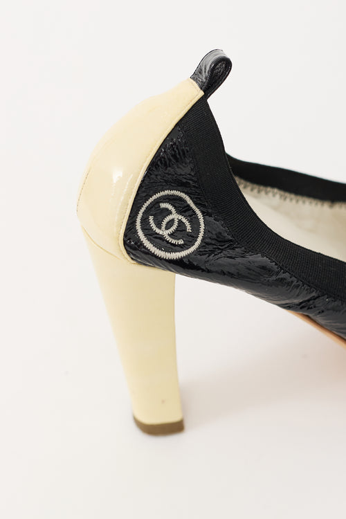 Chanel Black & Cream Patent Leather CC Pump