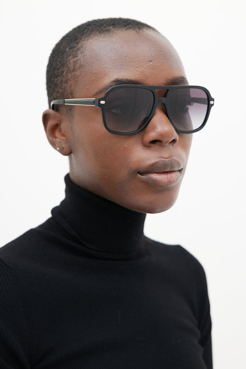 Chanel Black & Gold 5436-Q Aviator Sunglasses