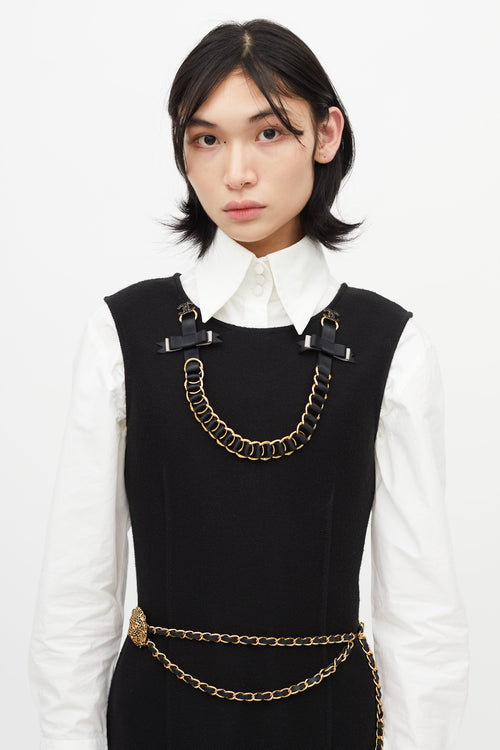 Chanel Vintage Black Ribbon & Chain Brooch
