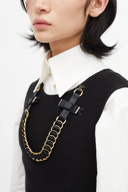 Chanel Vintage Black Ribbon & Chain Brooch